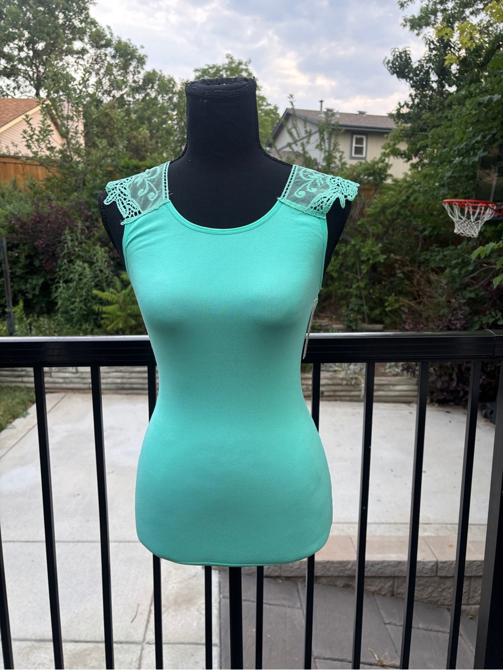 2 Pieces Lace-Shoulder Mint and Pink Tank Tops